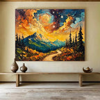 Mountain Path Under Starry Sky: Dreamy Wilderness Adventure Abstract Painting ABS155