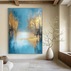 Blue and Gold Abstract Landscape Painting for Luxury Spa Reception Areas GAB1184