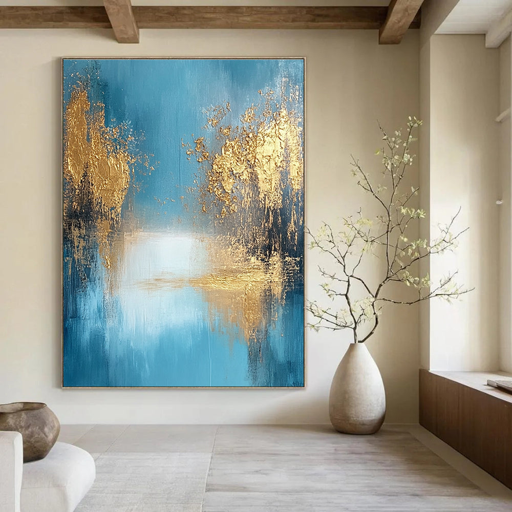 Blue and Gold Abstract Landscape Painting for Luxury Spa Reception Areas GAB1184