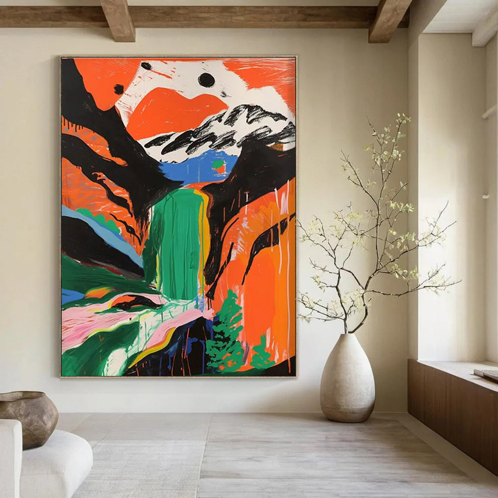 Colorful Mountain Waterfall Abstract Painting for Nature - Lover Cabins HENG105