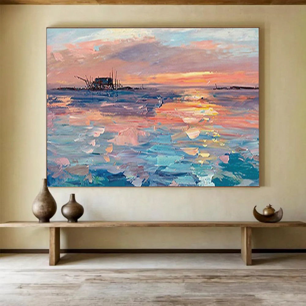 Sunset Seaside Abstract Painting for Nautical - Themed Restaurants YHT205