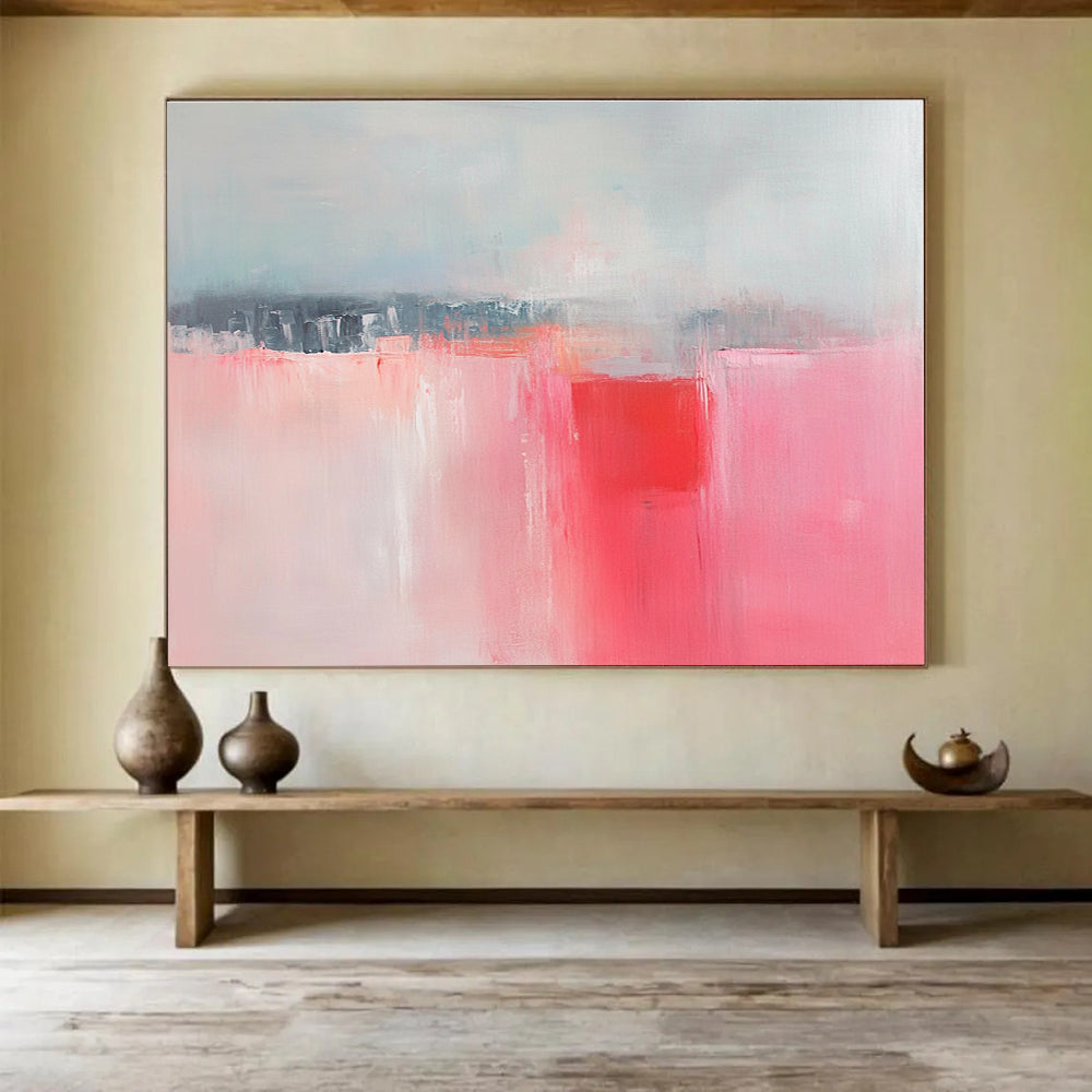 Soft Pink and Gray Abstract Painting with Subtle Emotion ABS416