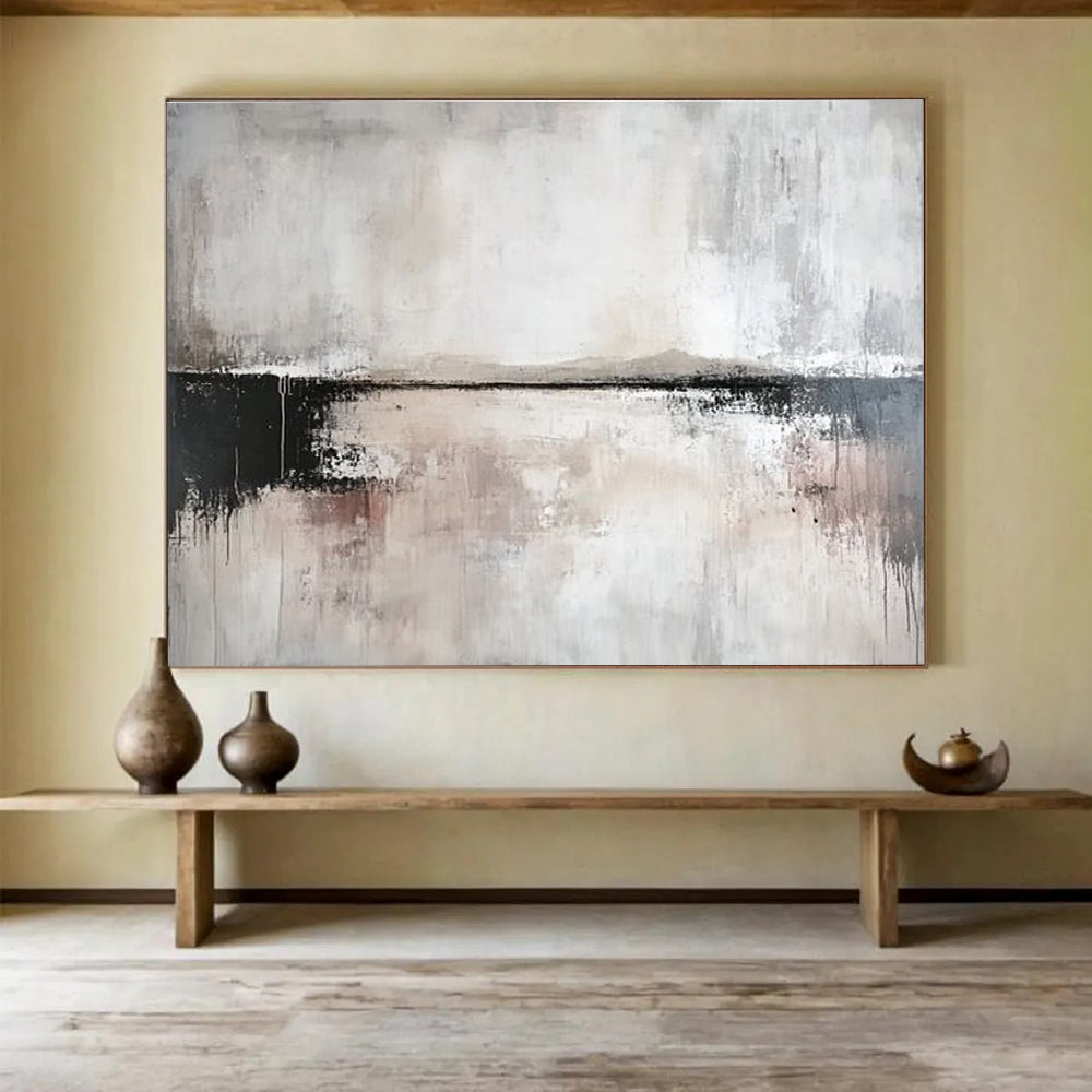 Grayscale Landscape Abstract Painting with Moody Textured Depths ABS540
