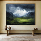 Dark Valley with Stormy Sky Abstract Painting with Dramatic Nature ABS604