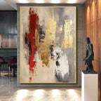 Gray Gold Red Abstract Painting with Opulent Contrasts WINK674