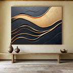 Black and Gold Waves: Luxurious Rhythms in 3D Abstract Painting ABS166