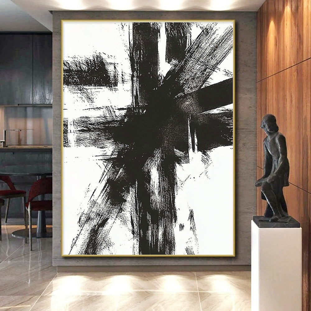 Black and White Dynamic Abstract Painting with Bold Strokes WINK820