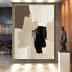 Beige Black Abstract Blocks Painting with Minimalist Depth WINK452
