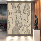 Black Line Abstract on Beige Abstract Painting with Minimalist Grace WINK268