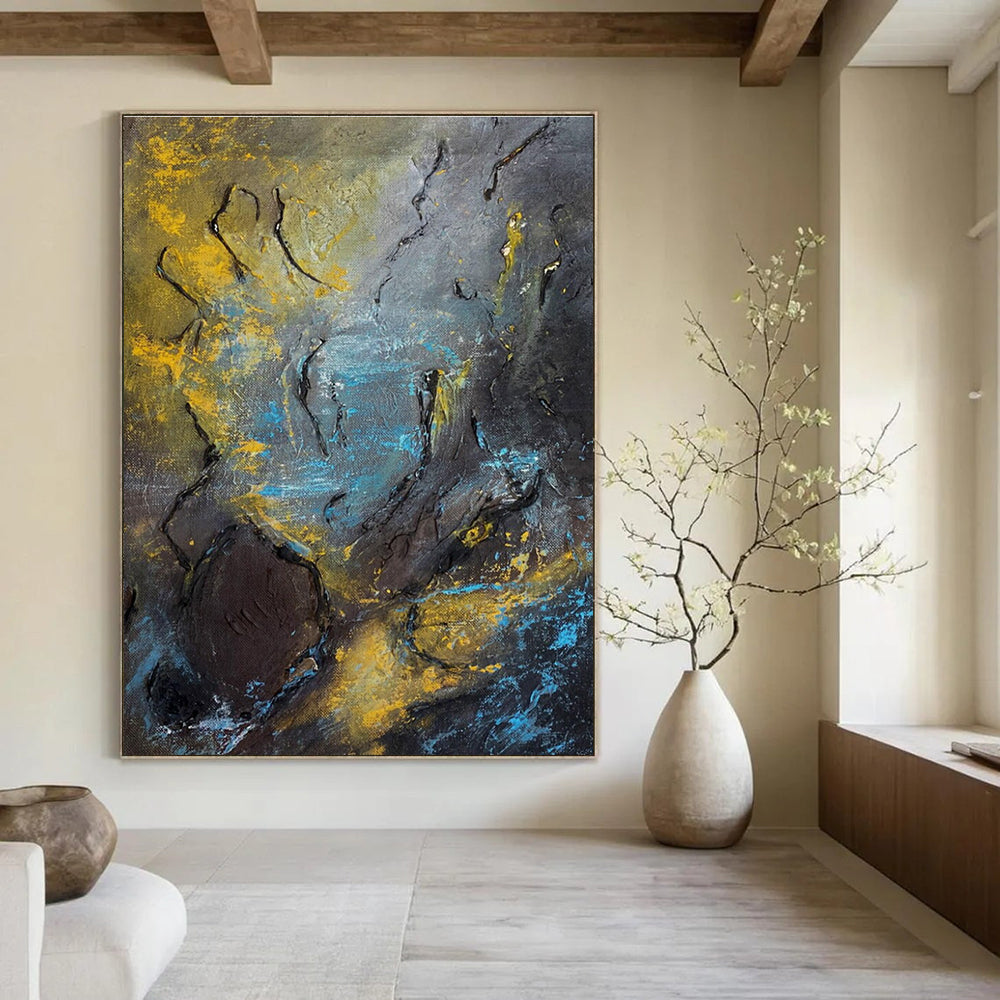 Textured Dark Abstract Painting for Industrial - Chic Lofts HENG471
