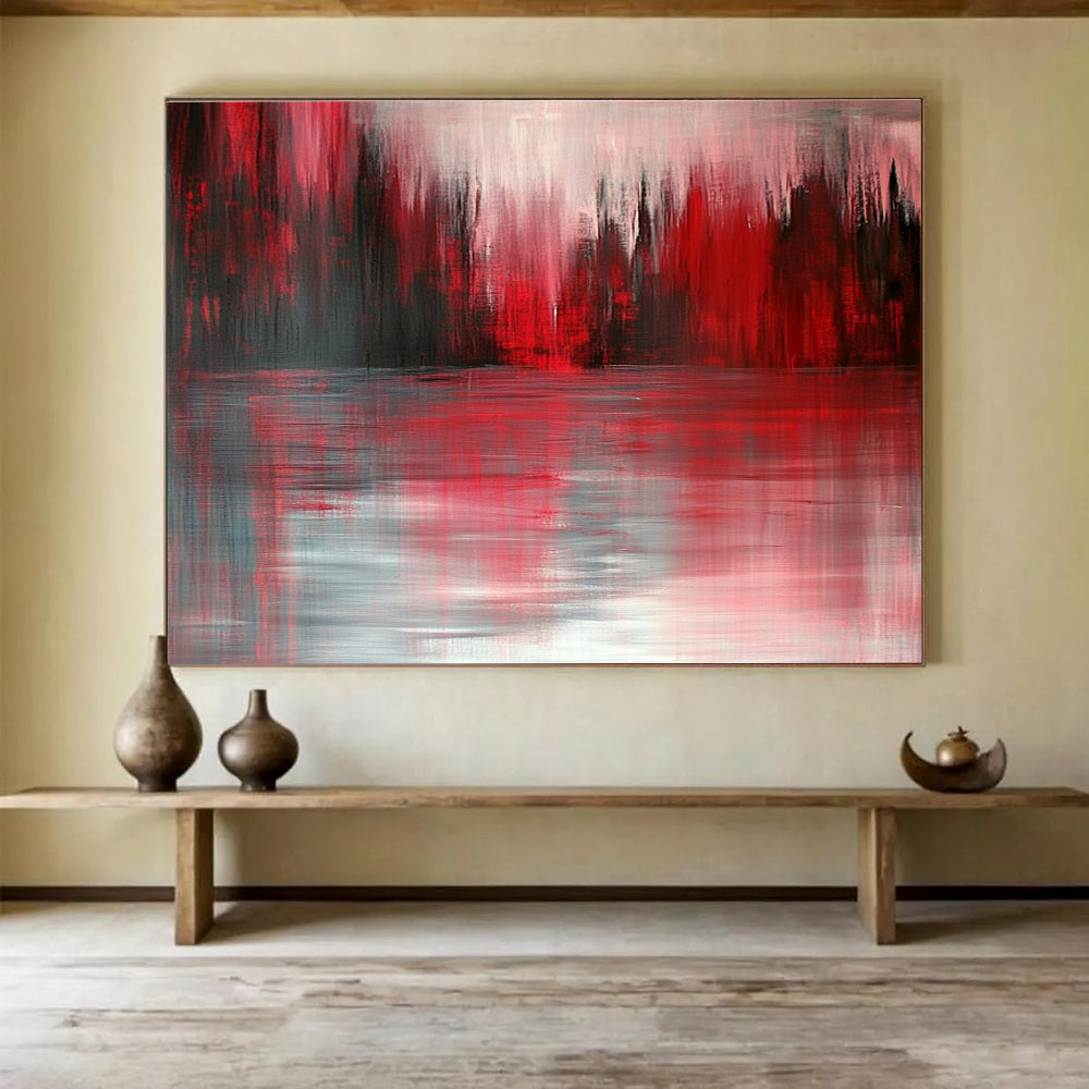 Red and Gray Reflection with Moody Tones Abstract Painting ABS331
