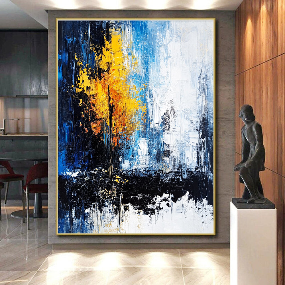 Blue - Yellow Abstract Tree Painting with Whimsical Serenity WINK398