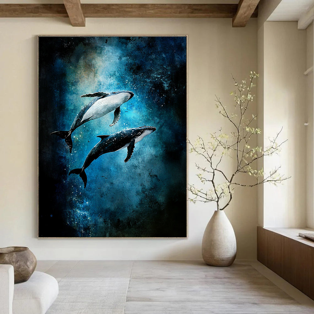 Whales in Starry Ocean Magical Abstract Painting for Kids’ Rooms GAB1513