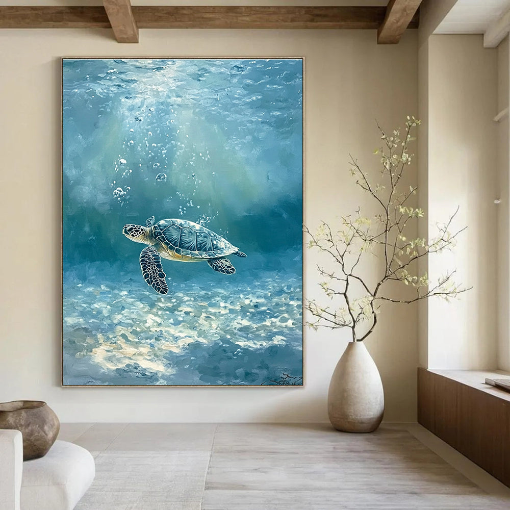 Sea Turtle Underwater Realistic Marine Abstract Painting GAB0335