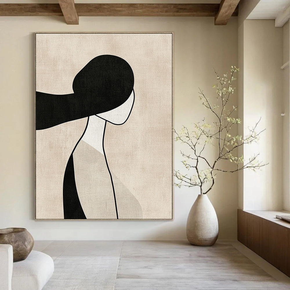 Minimalist Woman Silhouette Abstract Painting for Serene Bedroom Corners GAB1378