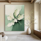 Green and White Flower Abstract Painting for Fresh Interiors GAB0709