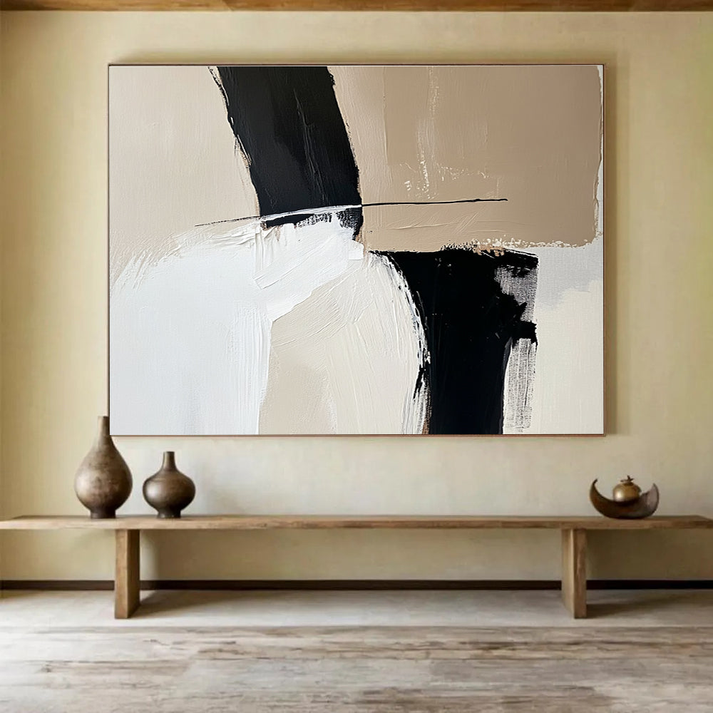 Black - Beige Abstract  Minimalist Contrast ABS092