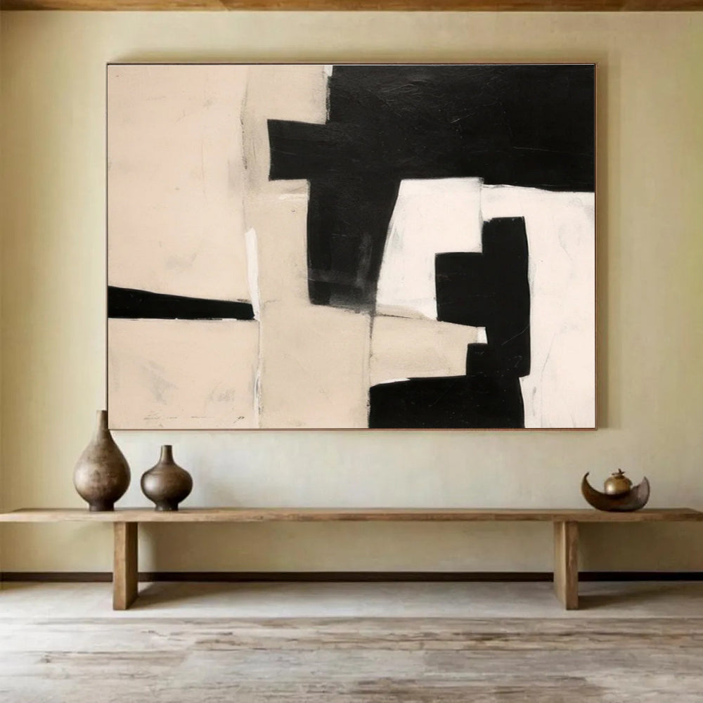 Black - White Geometric Abstract Painting for Modern Minimalist Spaces YHT070