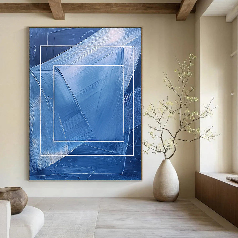 Blue and White Frame Abstract - Geometric Minimalist Abstract Painting GAB0470