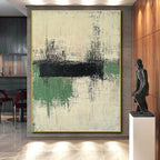 Black Green White Abstract Painting with Textured Simplicity WINK561