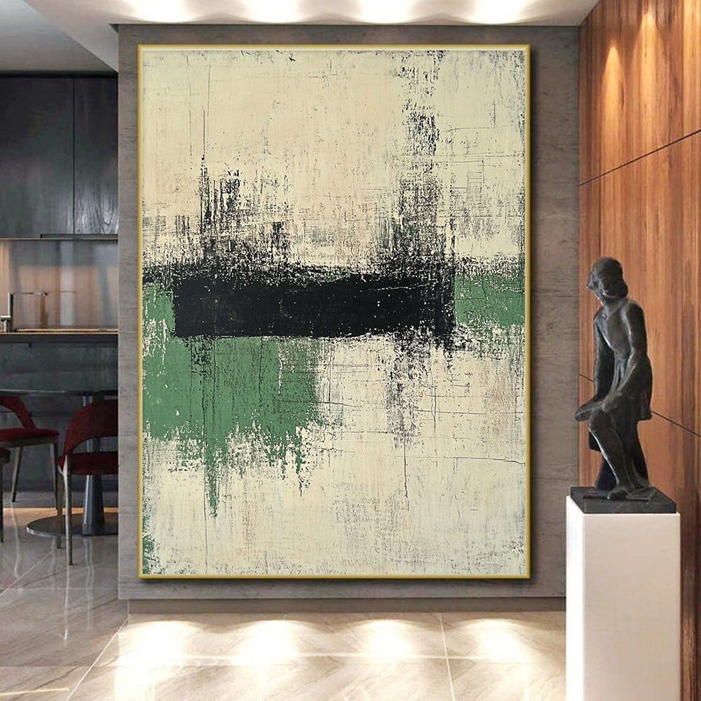 Black Green White Abstract Painting with Textured Simplicity WINK561