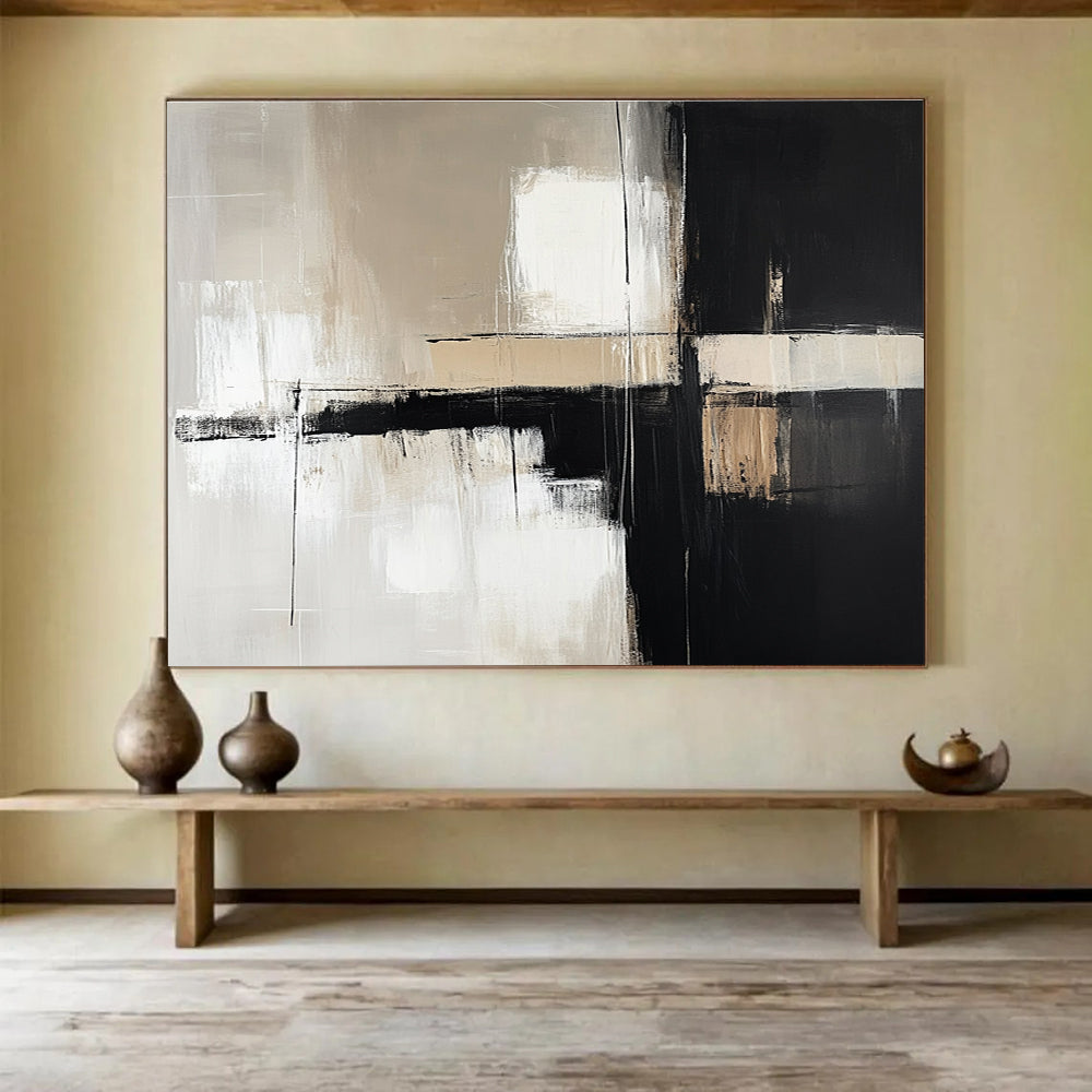 Gray - based Geometric Abstract with Contrasting Strokes Abstract Painting ABS388