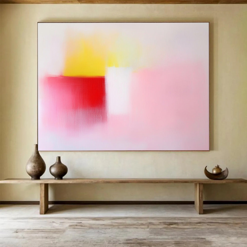 Soft Pink, Yellow and Red Abstract Painting with Gentle Warmth ABS410