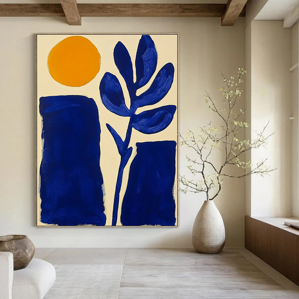 Sun and Plant Shapes Abstract Painting for Minimalist Home Offices GAB1354