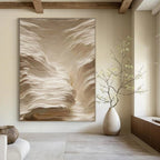 Textured Beige Waves Abstract Painting for Spa Reception Areas HENG023