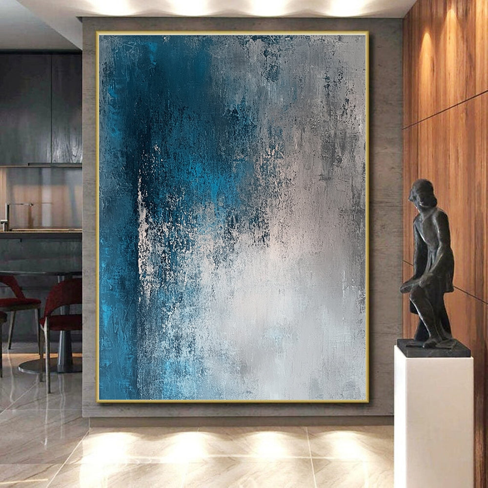 Blue - Gray Textured Abstract Painting with Subtle Depth WINK213