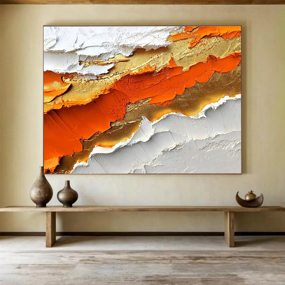 Textured Orange - Gold Abstract Painting with Rich, Tactile Layers ABS483
