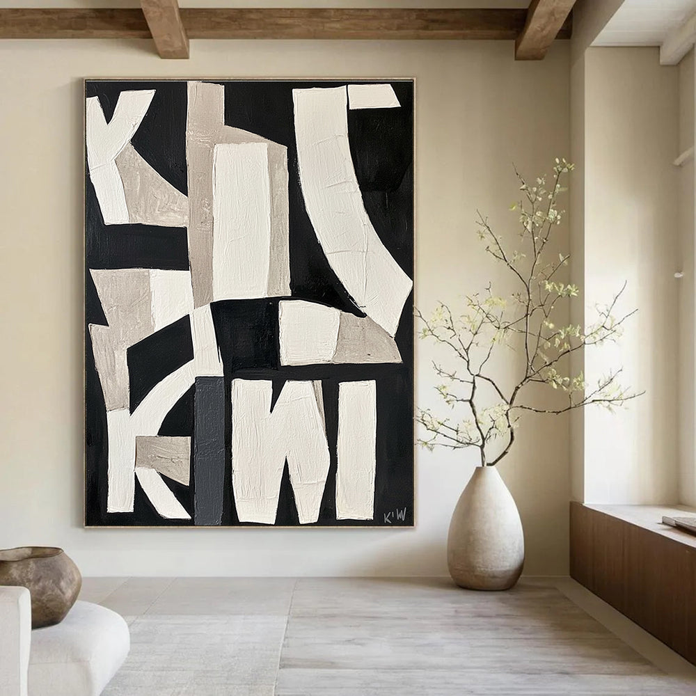Monochrome Geometric Abstract Painting for Industrial Lofts GAB0773