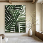 Green Curved Lines Abstract Painting for Nature - Inspired Cafes HENG492