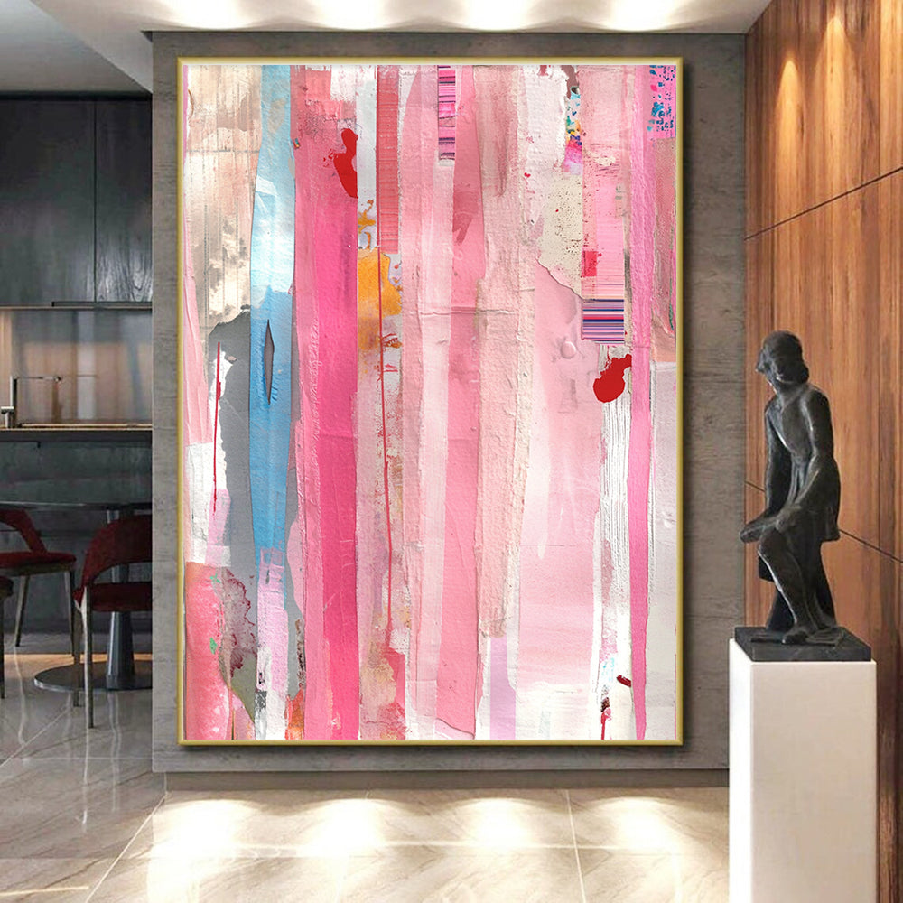 Colorful Striped Collage Abstract Painting with Dynamic Rhythm WINK258