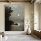 Moonlit Boat Atmospheric Abstract Painting for Rustic - Themed Inns GAB1338