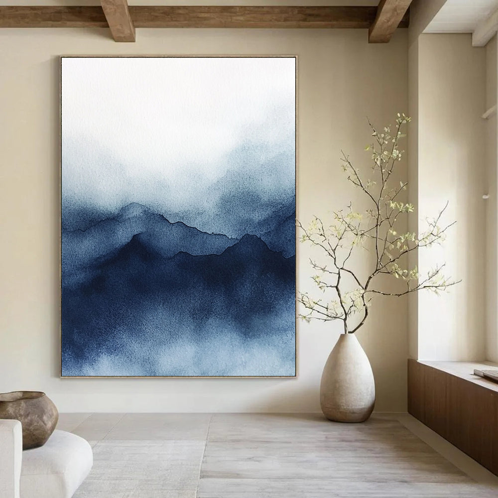 Blue Watercolor Mountain Silhouette Abstract Painting for Nature - Inspired Bedrooms GAB0981