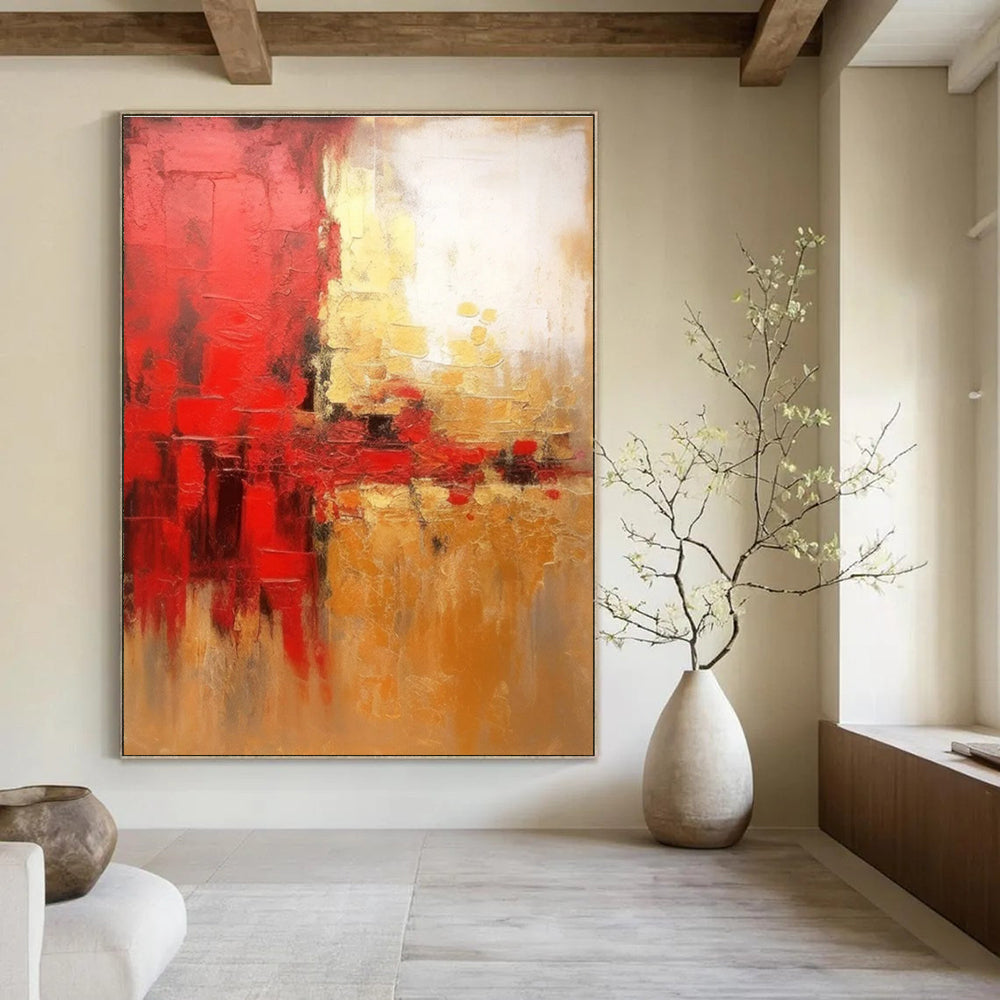 Red and Gold Abstract Painting for Opulent Event Venues HENG069