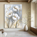 White Tulips with Gold Chic Abstract Painting for Modern Living GAB1526