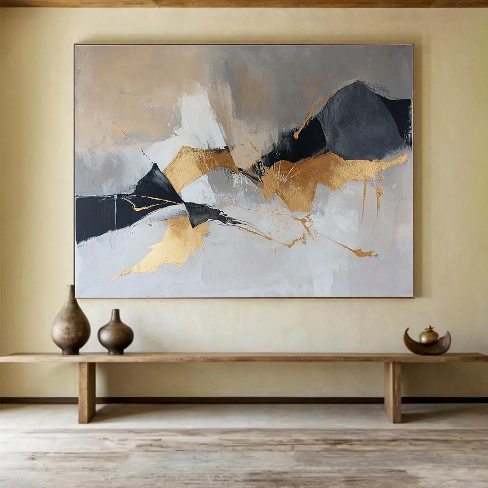 Gold and Gray Abstract Painting with Bold Shapes ABS275