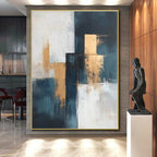 Blue - Gold - White Abstract Blocks Painting with Structured Sophistication WINK374