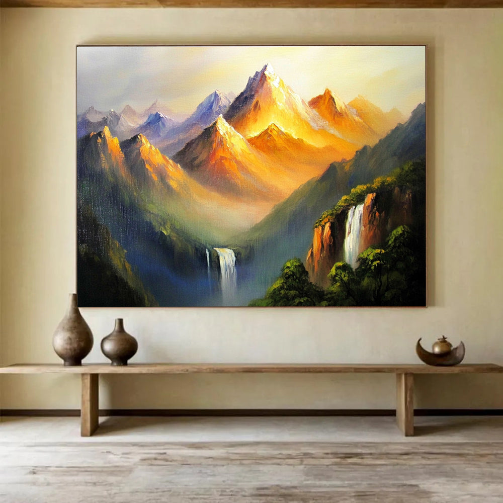 Majestic Mountain Landscape Painting with Dramatic Light ABS576