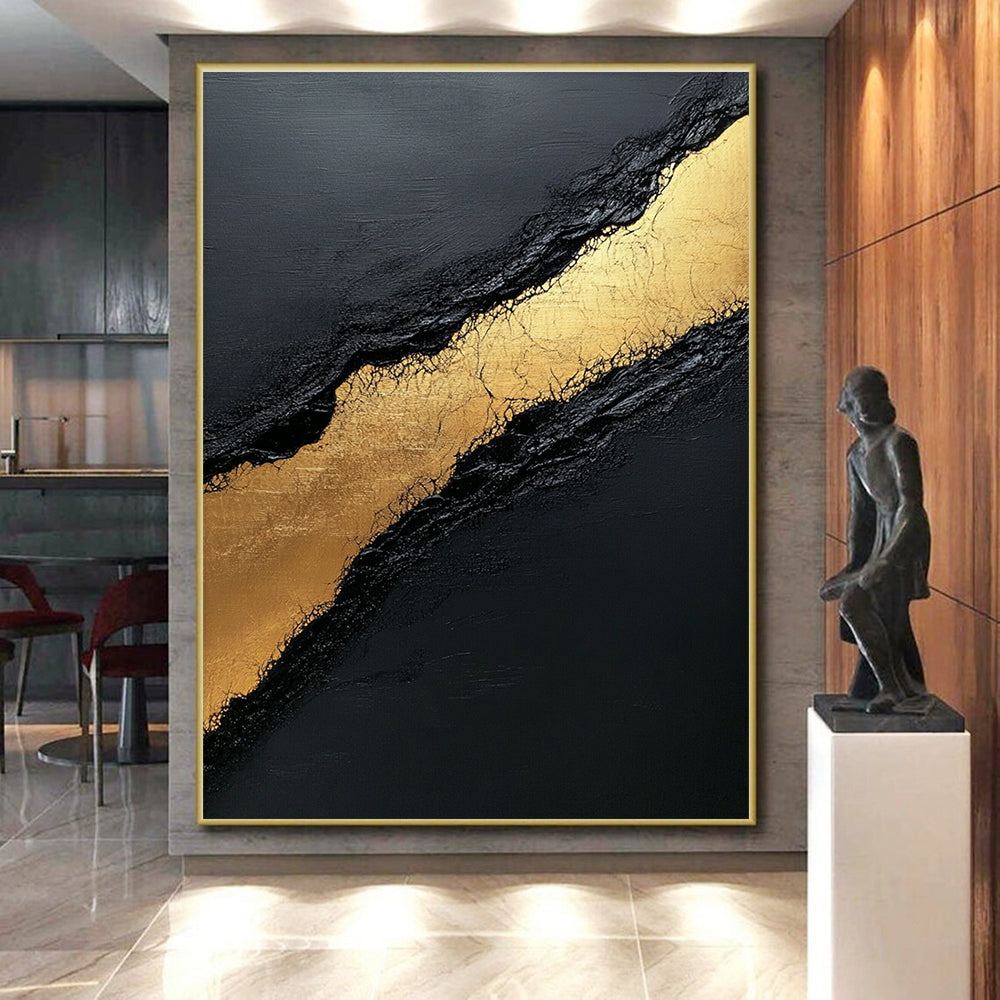 Black Gold Textured Abstract Painting with Luxurious Depth WINK594
