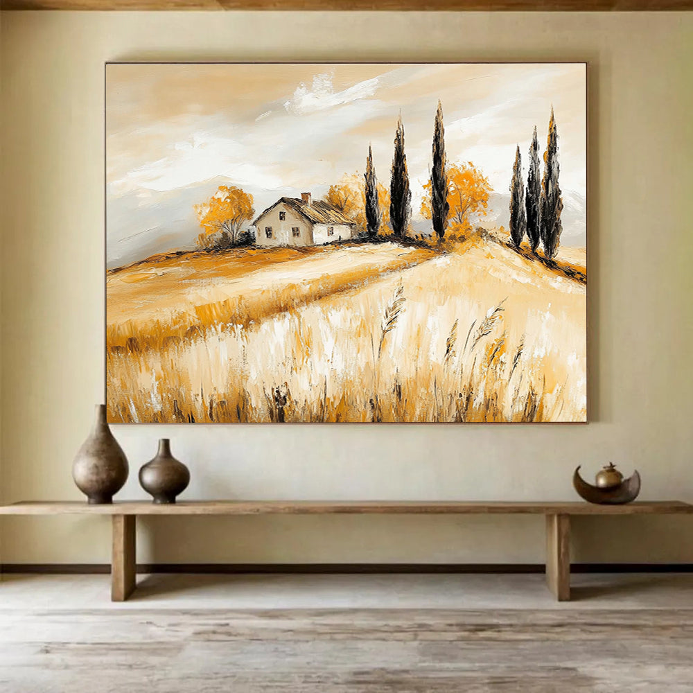 Warm - Toned Tuscan Countryside Abstract Painting ABS134