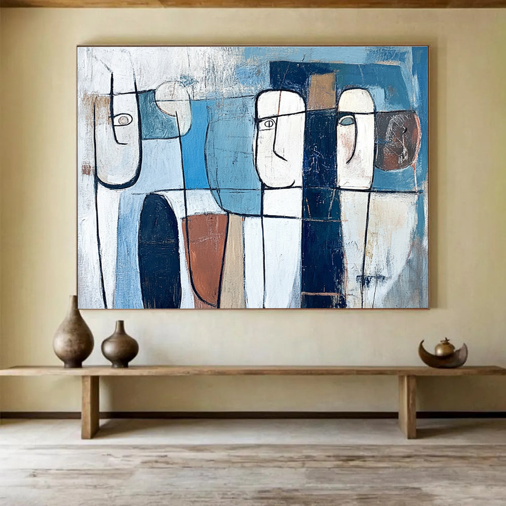 Abstract Face Figures with Geometric Lines Abstract Painting ABS348