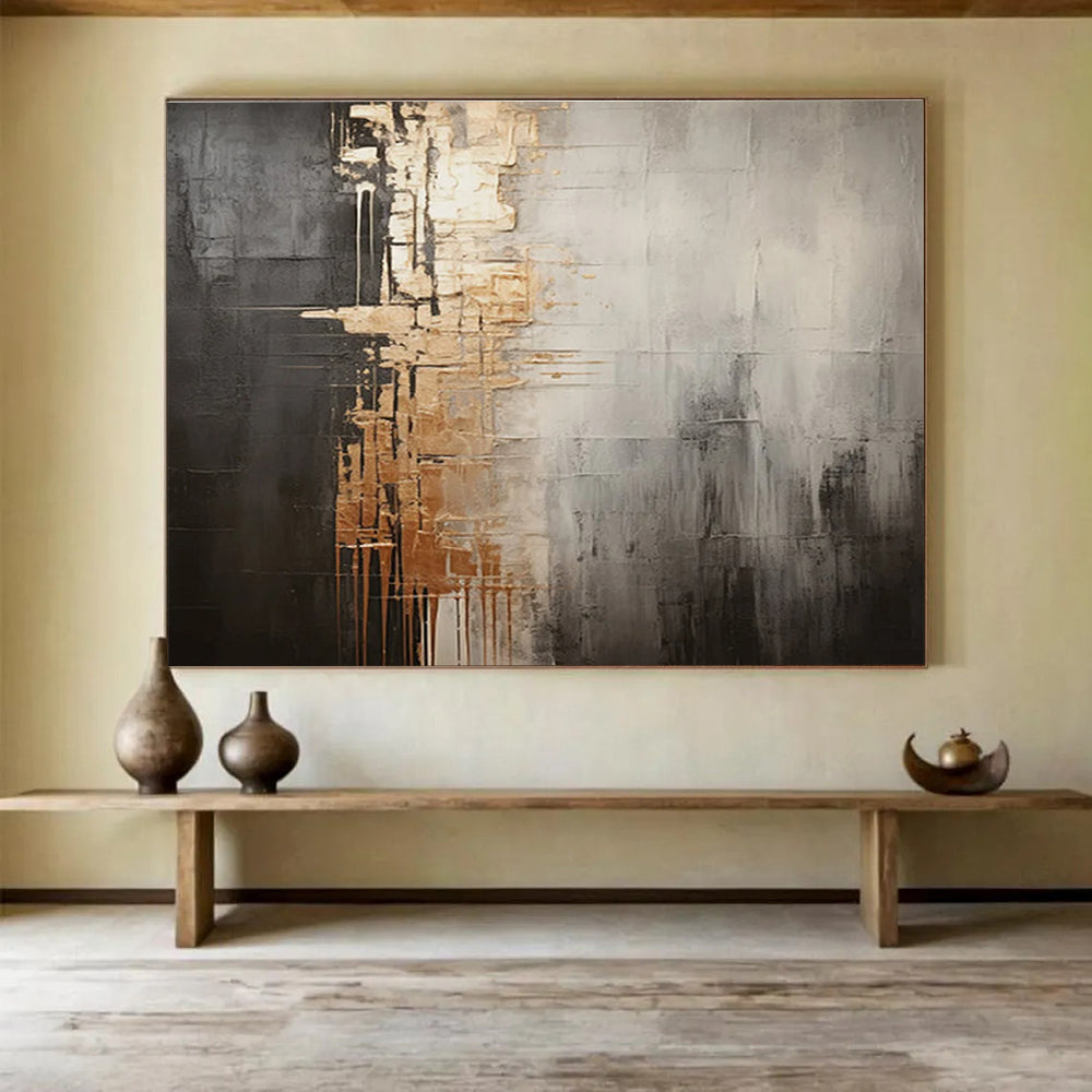 Gray and Gold Abstract Fusion Painting for Sophisticated Office Boardrooms YHT319