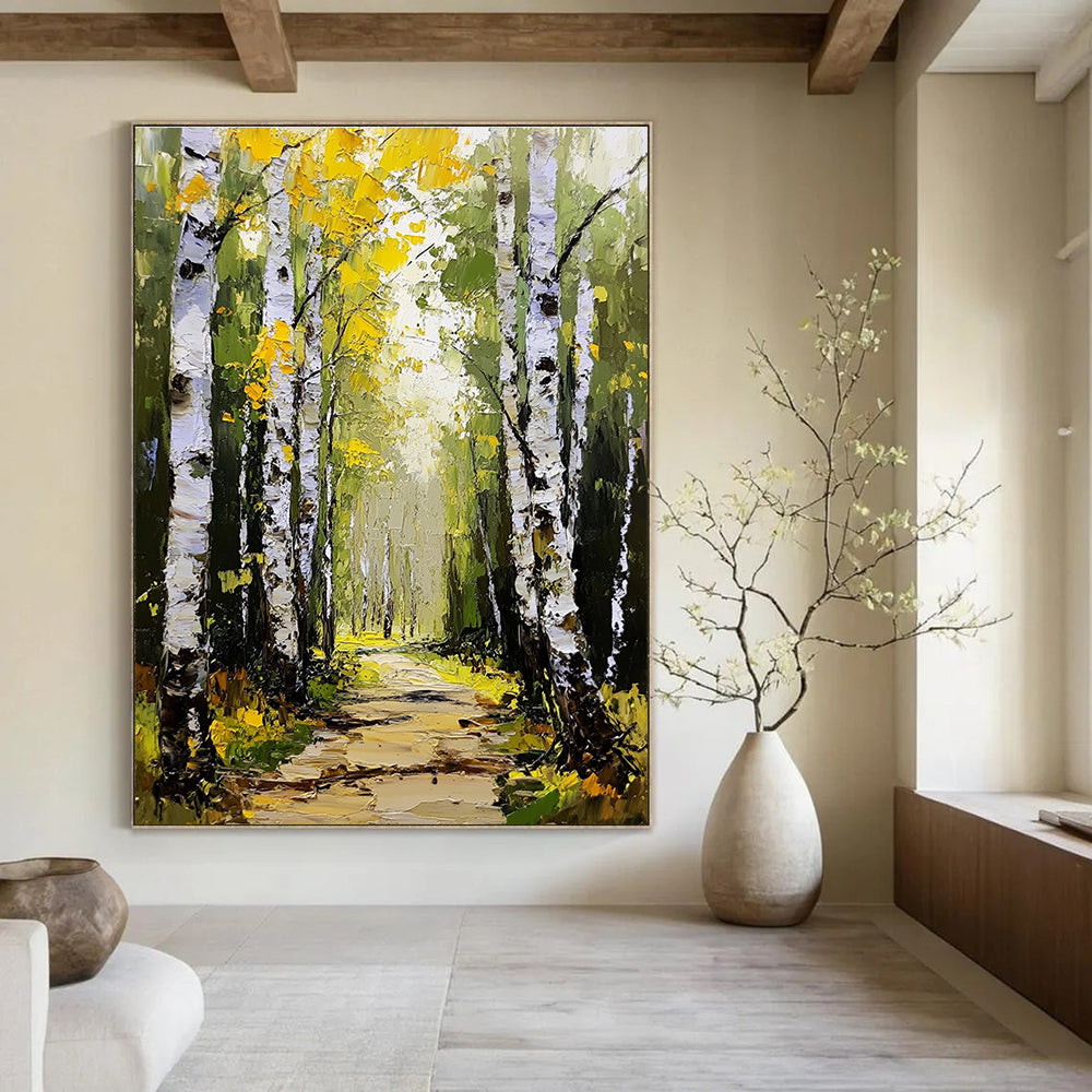 Autumn Birch Path Abstract Painting for Rustic - Themed Cafes GAB1311