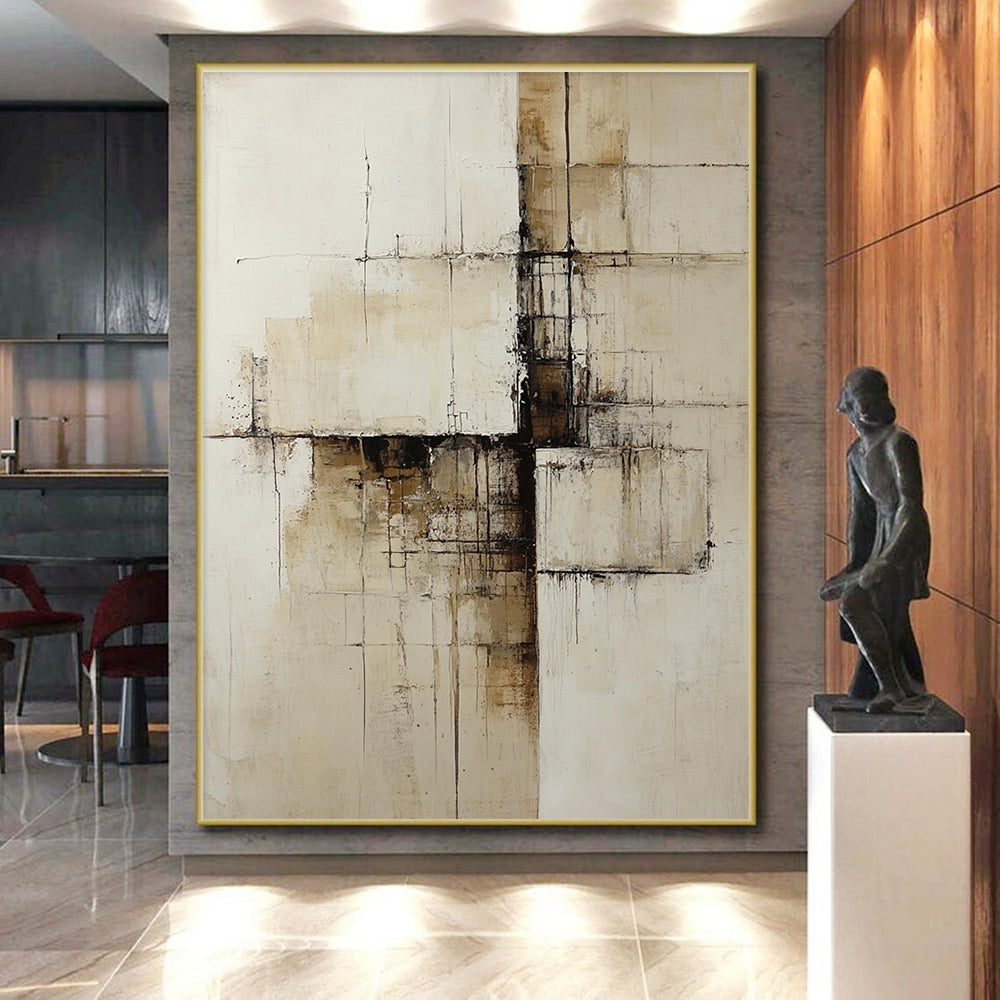 Beige Brown Black Abstract Painting with Textured Minimalism WINK547