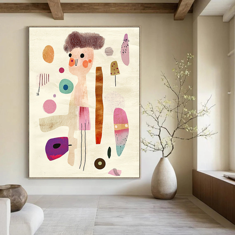 Whimsical Character Collage Abstract Painting for Playful Children’s Rooms GAB1362
