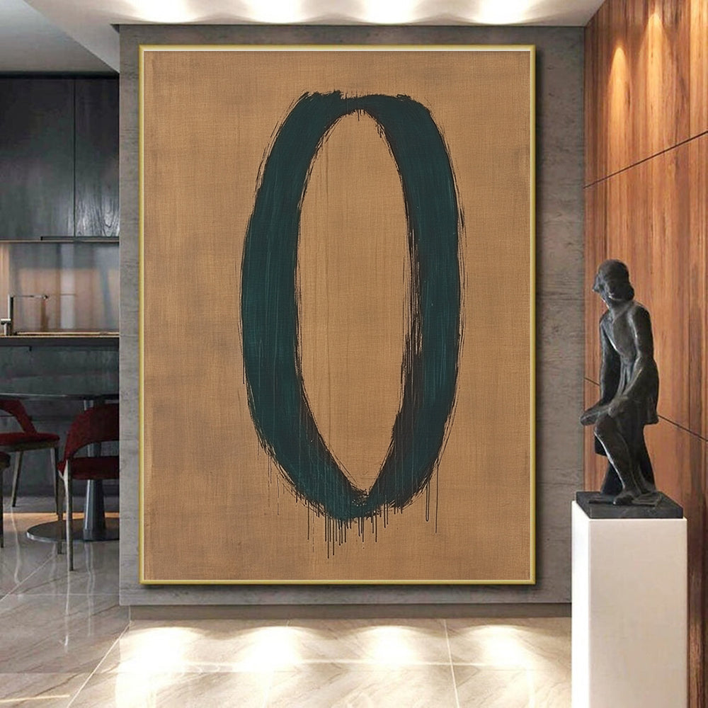 Dark Green Oval on Brown Abstract Painting with Bold Simplicity WINK033