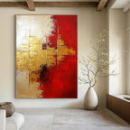 Gold and Red Abstract Painting for Luxury Hotel Lobbies GAB1242